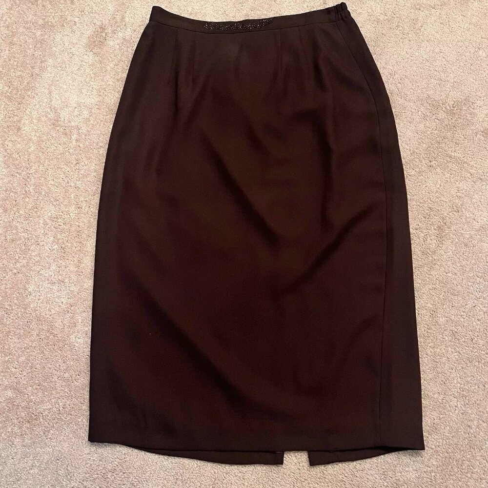 Unbranded. Sz 18W. Brown Lined Pencil Skirt. Zip. Beaded. Embellished. B99